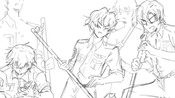 [Handwritten-style illustration / Police academy group CB] Punished to clean the bathhouse