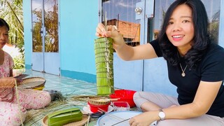 Gói bánh tét bằng lá dứa gai | món ăn truyền thống người dân Việt