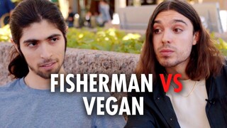 “I’m uncomfortable!” Fisherman takes on vegan