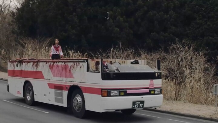 A vicious gust snapped the school bus in half; the girl, who had bent down to pick up a pen, narrowl