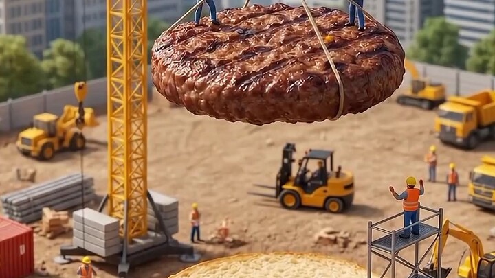 Mini Workers Build a GIANT Burger! 🍔🏗️