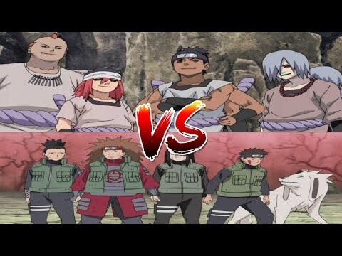 Shikamaru,neji,choji,kiba,dan akamaru vs 4 sounds