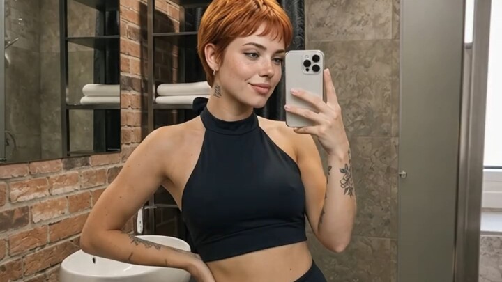 Conjunto Scarlet Feminino | Cropped Gola Alta e Saia Rodada #hair #hairstyle #dance #redhair