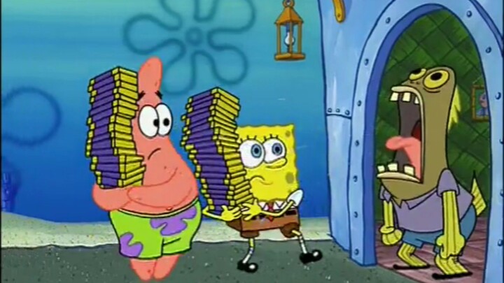 Spongebob menjual coklat bersama Patrick