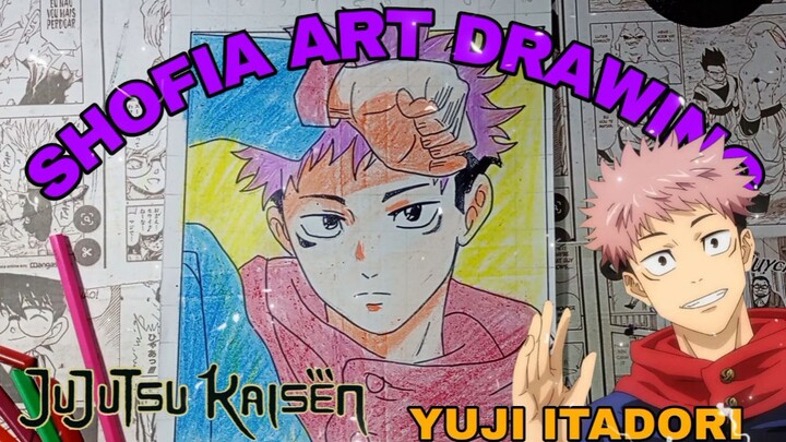 drawing anime Jujutsu kaisen, yuji itadori