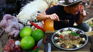 Extremly Rare Cooking Quail Rice Porridge With Snails - Eating Porridge warm yourself