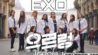 EXO-咆哮(Growl)意大利小姐姐帅气街头翻跳dance cover 路演kpop in public
