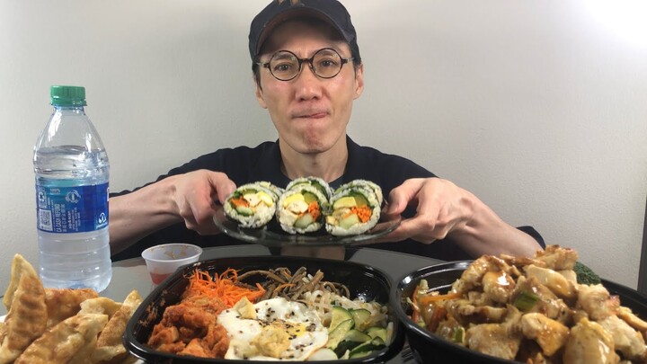 ASMR KOREAN FOOD MUKBANG (Chicken Bulgogi Gimbap Bibimbap)