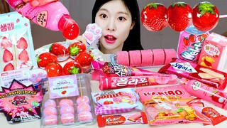 ASMR MUKBANG| 편의점 핑크 디저트 딸기 아이스크림 탕후루 마카롱 젤리 먹방 & 레시피 DESSERT ICE CREAM MACARONS EATING