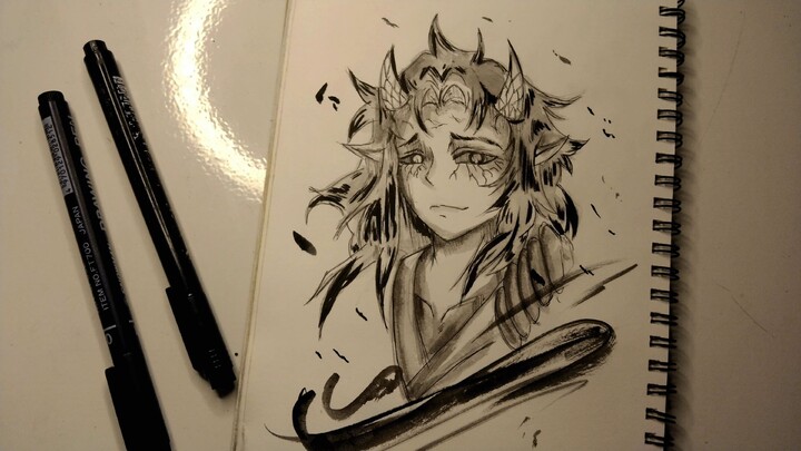 gambar demon dari demon slayer ink wash style 🔥🔥🔥🔥