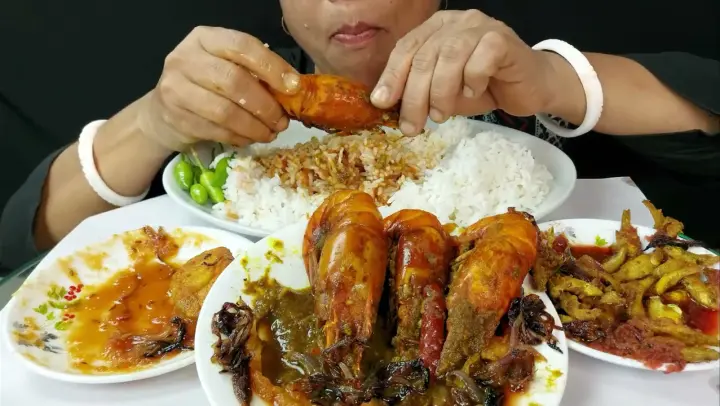 fish, shrimp and Egg Eating With Rice Mukbag Show