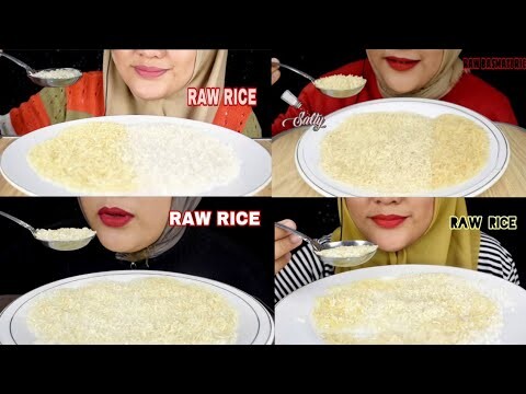 ASMR RAW RICE EATING ||COMPILATION MAKAN BERAS MENTAH DI PIRING PUTIH PAKE CENTONG || ASMR INDONESIA