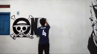 จิตรกรรมฝาผนังโลโก้ One Piece บนผนัง