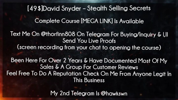 [49$]David Snyder Course Stealth Selling Secrets download