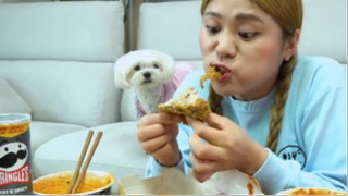 Gà rán cay Mukbang và Mỳ cay cháy ASMR Mukbang#amthuc #monngon