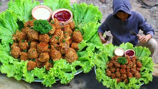 #PressureMeatBall 20 lbs Meatball fry eating with Salad N Spicy sauce - Pressure canning Meatball