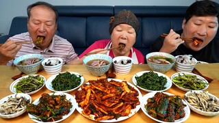 밥도둑 오징어볶음과 아삭한 오이소박이, 버섯볶음,  멸치 마늘종볶음까지 집밥 한상! (Korean homemade foods) 요리&먹방!! - Mukbang eating show