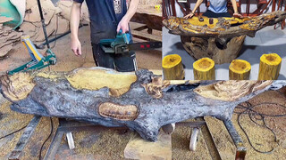 Carved dragon tea tray made from 200 pounds of golden ebony