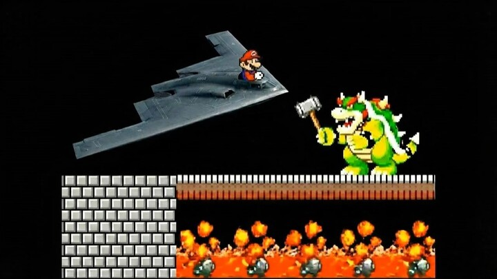 超级马里奥驾驶隐形飞机击败库巴 super mario kill bowser by Stealth aircraft