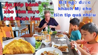 Ăn tiếp bánh xèo tôm mực/bất ngờ khách Mỹ tặng tiền tip nhiều/cathy gerardo cuộc sống pháp