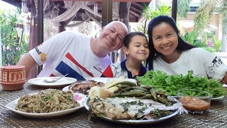 นึ่งปลานาง น้ำพริกแจ่ว ซุปหน่อไม้ให้สองหนุ่ม Yummy Steamed Fish Spicy Bamboo Shoots Salad