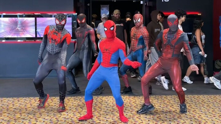 A group of Spider-Man fans, thrilled after watching “Spider-Man: No Way Home,” broke into an energet