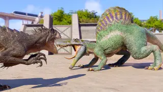 2x SPINOSAURUS vs 2x SCORPIOS REX DINOSAURS BATTLE - Jurassic World Evolution 2
