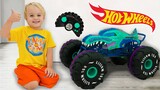 Vlad and Chris learn to share toys playing with Hot Wheels RC Monster Trucks