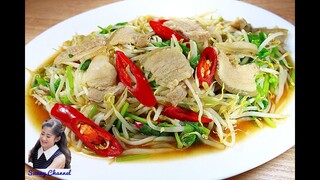 ผัดถั่วงอกหมูสามชั้น : Stir-Fry Mung Bean Sprouts with Pork Belly l Sunny Thai Food