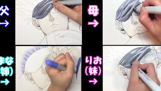 一家四口挑战画五条悟！你们喜欢谁的画呢？