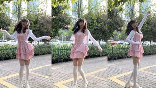 Dancing on the roadside in Changsha, no beauty filter, pink skirt and white silk, super sweet