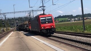 SBB Re484/E484 passes through Bassersdorf as freight train!