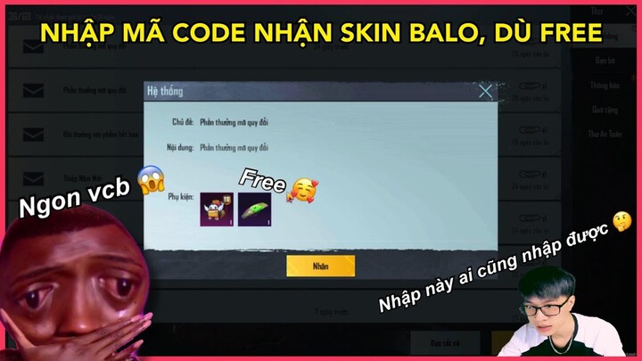 NHẬP MÃ CODE NHẬN SKIN BALO, DÙ FREE | AI CŨNG NHẬN ĐƯỢC CHỈ VỚI VÀI BƯỚC || PUBG MOBILE