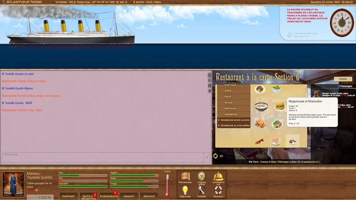 Titanic Voyage RPG 2026 ( Episode 11 ) - Le Déjeuner de 1er Classe Sur Le RMS Titanic