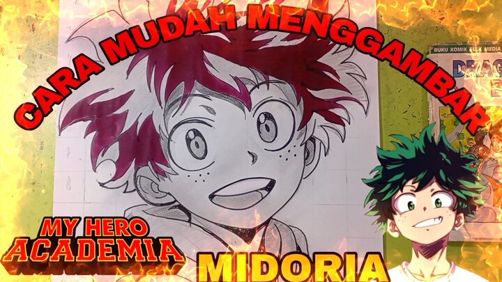 cara mudah menggambar anime my Hero academia, midoria