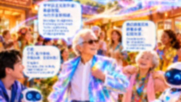 🌈 昔韵重逢 Past Melodies Reunite ✨ 恩记小院悬浮光带流转，全息灯球漫出柔光。Floating ribbons of light drift through Enji's c