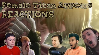 Female Titan Appears REACTIONS || Attack on titan Episode 1x17