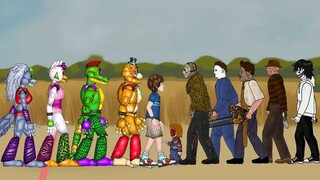 Gregory & Glamrock FNAF Vs Jason Voorhees, Michael, Freddy, Leatherface, Jeff Chucky - Dc2 Animation