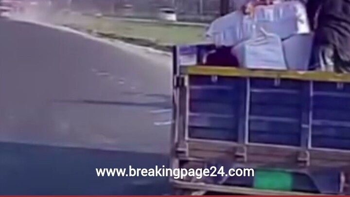 The truck hit the pickup van hard and cut it off instantly