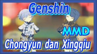 [Genshin, MMD] Chongyun dan Xingqiu meloncat-loncat di taman bunga