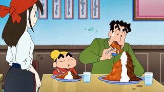 [Crayon Shin-chan] Makan semangkuk besar bibimbap kari harum, di atasnya diberi saus lezat, enak sek