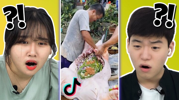 Koreans shocked by Philippines traditional food 'lechon'.. l Tiktok reaction