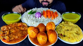 SPICY EGG MASALA CURRY, PABDA FISH CURRY, MASHED POTATO, DAL, RICE, CHILI ASMR MUKBANG | #LiveToEATT