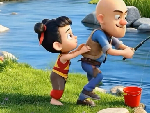 Nezha pushed Guangtousiang into the river!