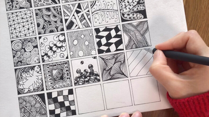 [Lukisan Zentangle yang Menakjubkan] Pola berpadu dengan kotak-kotak