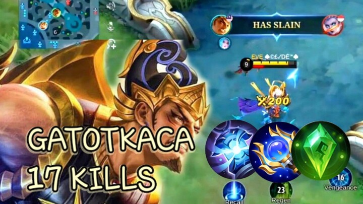 gatotkaca roamer exp laner and setter with 17 kills solo rank game