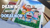 Speed Drawing - Doraemon & Friends [DORAEMON]  |  Gambar Aesthetic Oil Pastel - Doraemon