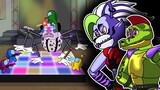 DJ MUSIC MAN IS ANGRY - ROXY, MONTY (FNAF) and AMONG US Prevent Him From Playing Music | Toonz