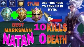 Main hero Natan in rank game!!! 10 kills / 0 death in mytic | Mobile Legends