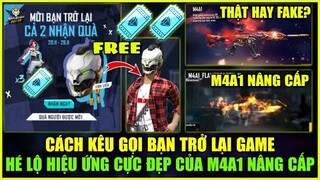 (Free Fire) Cách Kêu Gọi Bạn Trở Lại Game Nhận Mũ BOOYAH Và VQKC Free, Hé Lộ Hiệu Ứng M4A1 Nâng Cấp